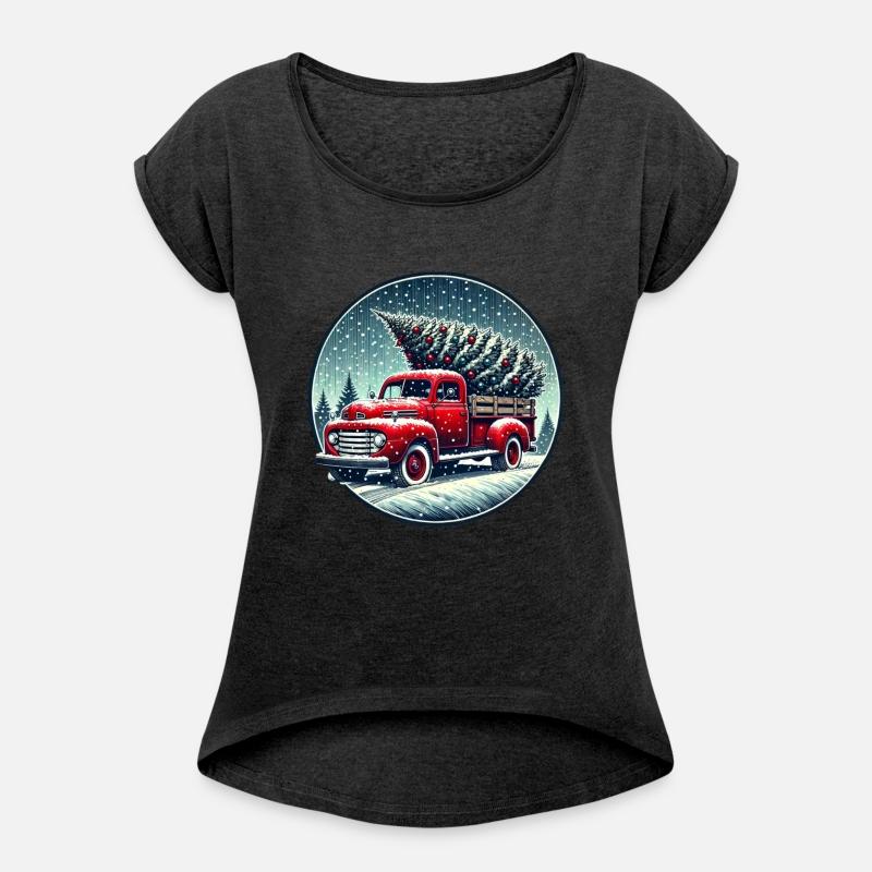 Vintage Red Truck Carrying Christmas Tree