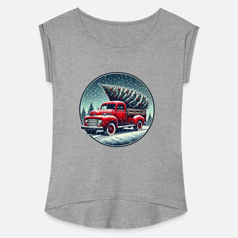 Vintage Red Truck Carrying Christmas Tree