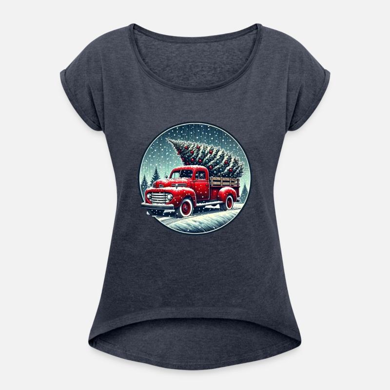 Vintage Red Truck Carrying Christmas Tree