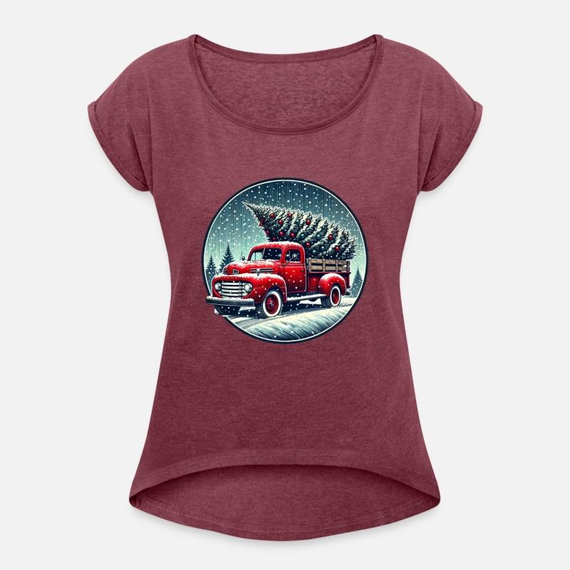 Vintage Red Truck Carrying Christmas Tree