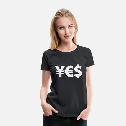 YES Currency T Shirt Yen Euro Dollar Symbols